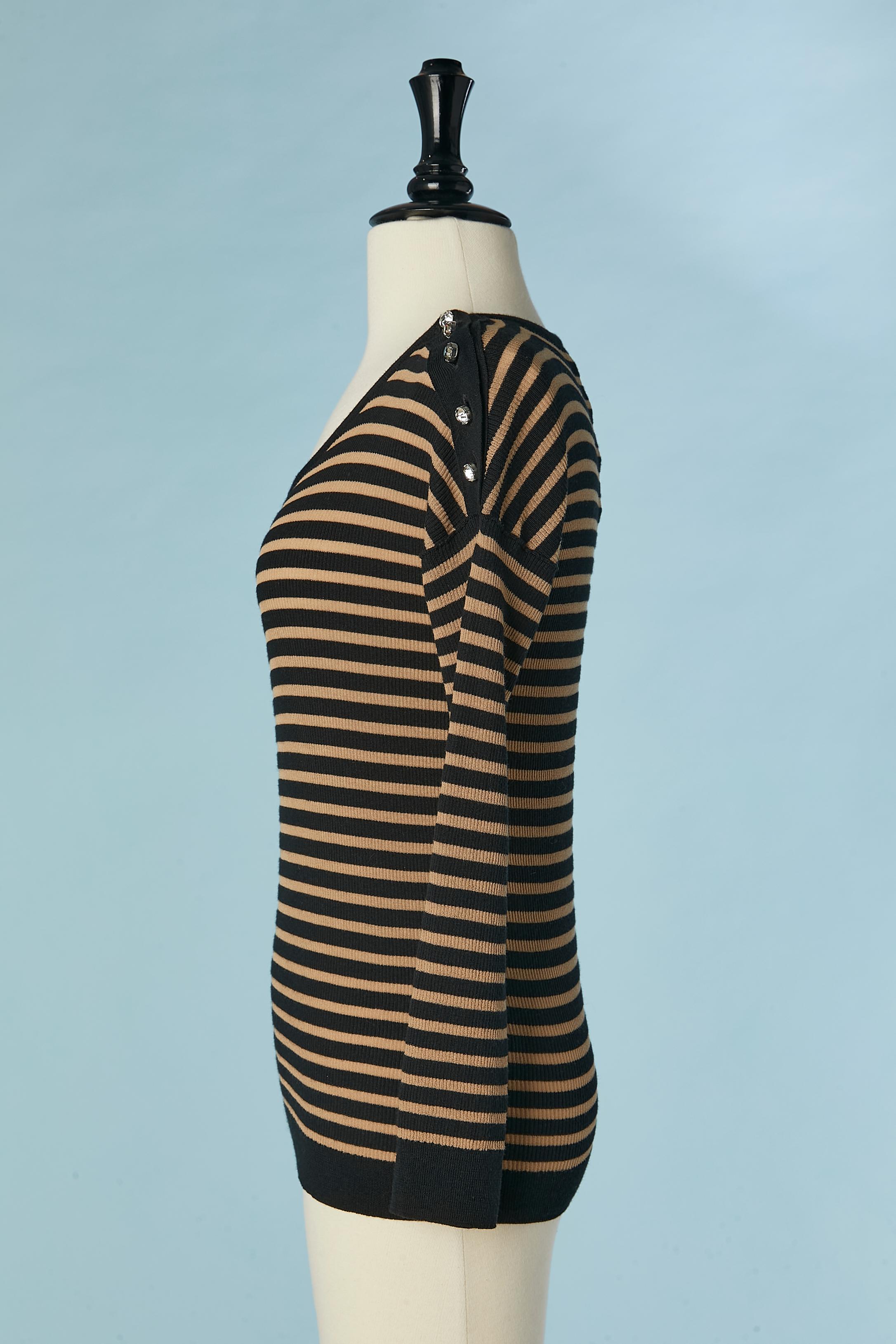 Beige and black striped sweater with rhinestone buttons Sonia Rykiel In Excellent Condition For Sale In Saint-Ouen-Sur-Seine, FR