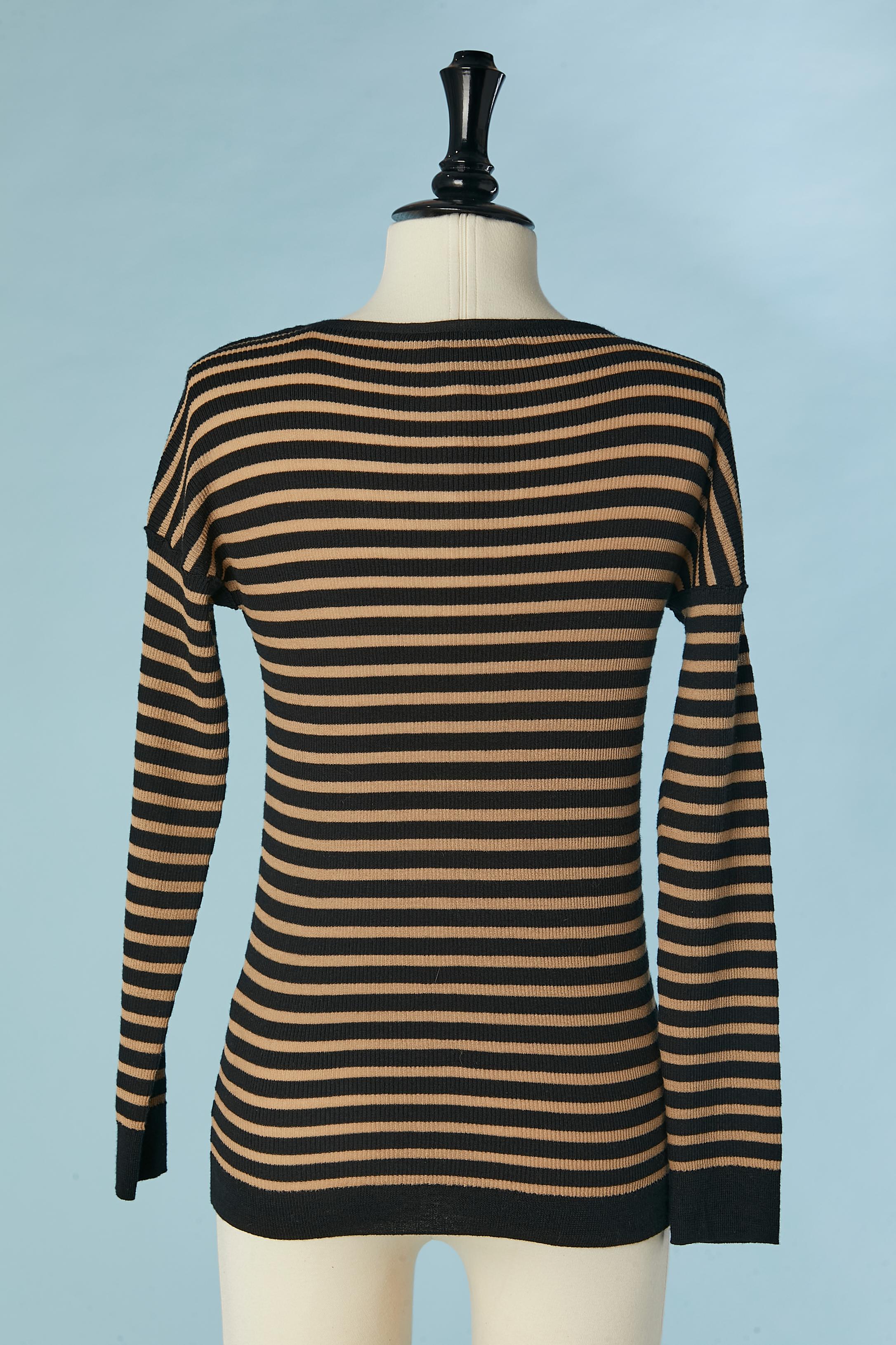 Women's Beige and black striped sweater with rhinestone buttons Sonia Rykiel For Sale