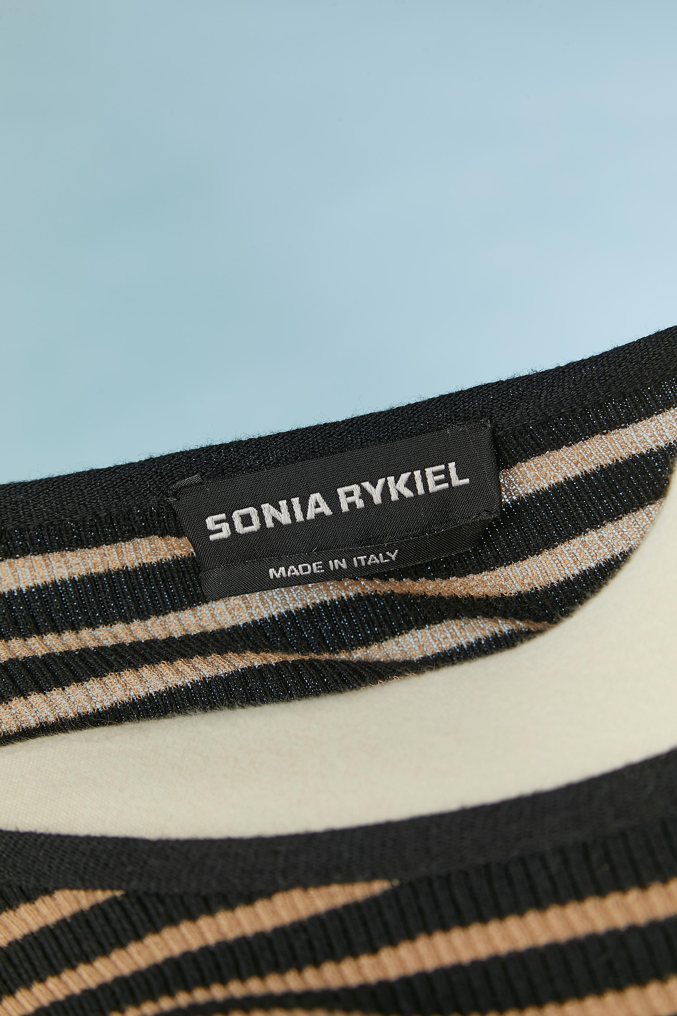Beige and black striped sweater with rhinestone buttons Sonia Rykiel For Sale 1