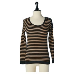 Maglione a righe beige e nere con bottoni di strass Sonia Rykiel