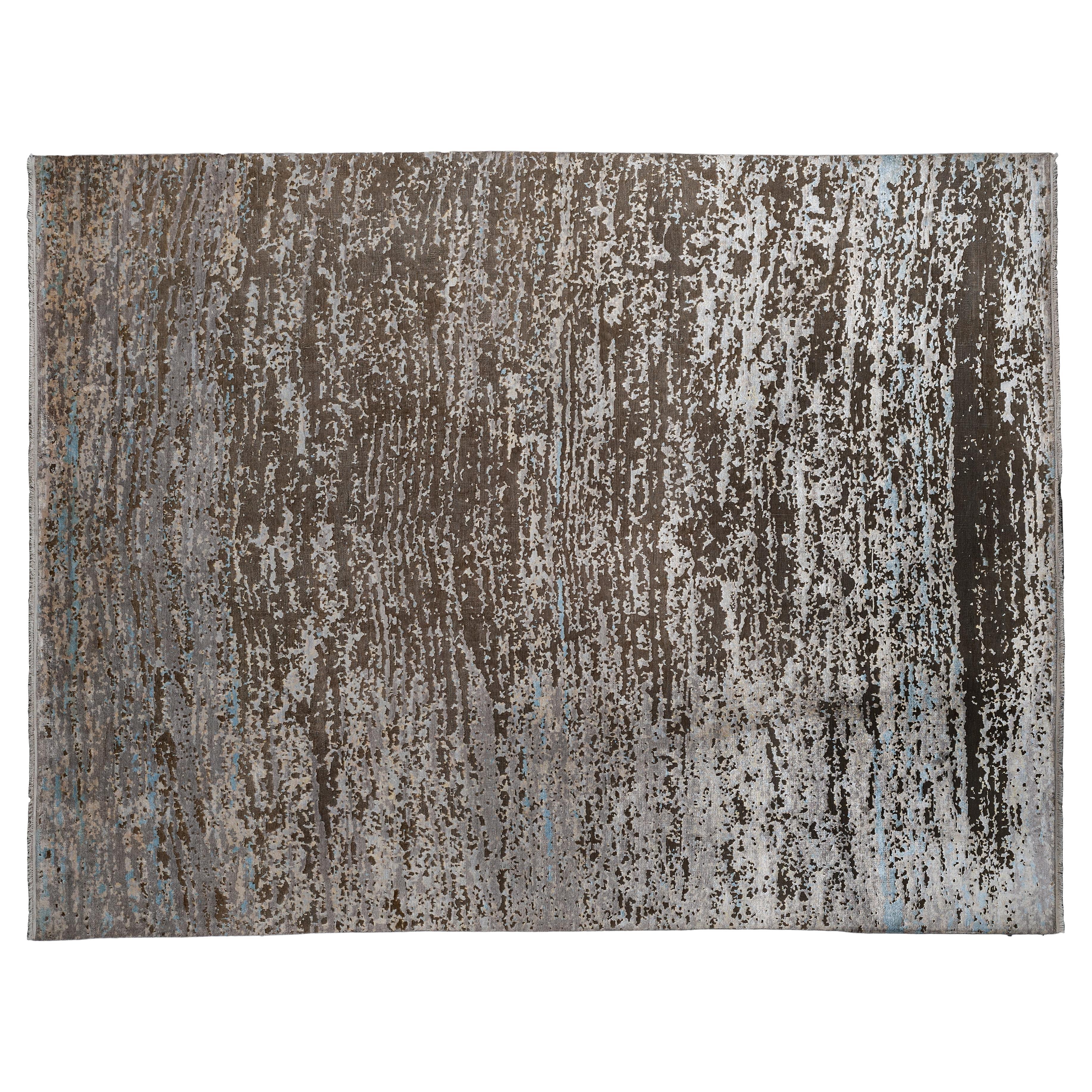 Beige and Blue Abstract Area Rug For Sale