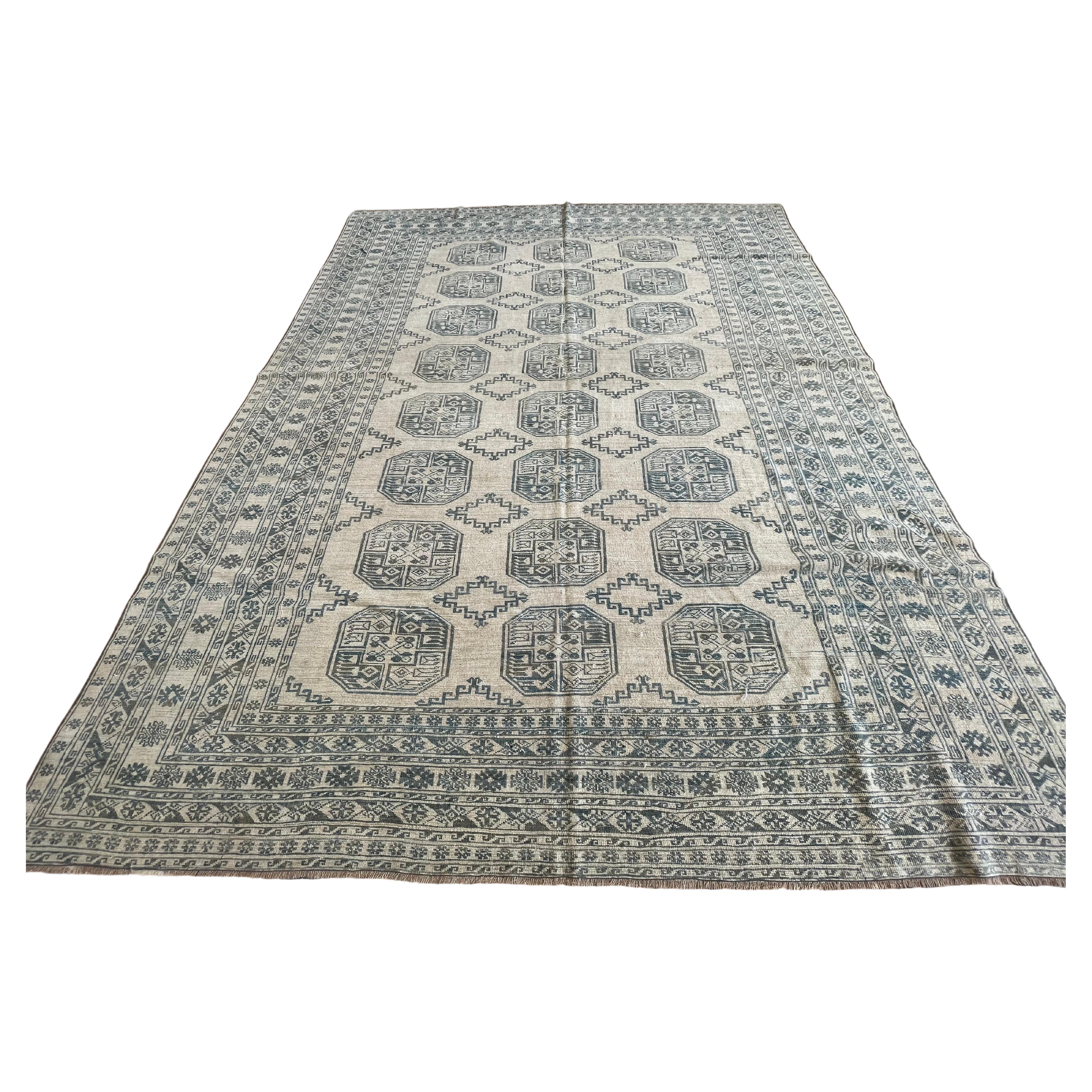 Tappeto turco beige e blu con design Khotan