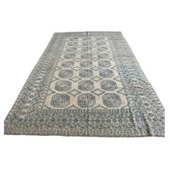 Beige and Blue Khotan Design Turkish Rug