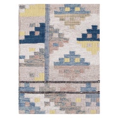 Beige and Blue Wool Scandinavian Style Kilim Custom Rug