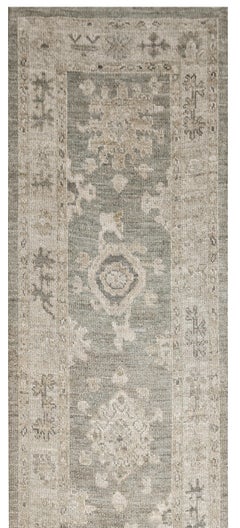 Beige and Brown Contemporary Handmade Wool Turkish Oushak Runner