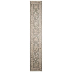 Beige and Brown Contemporary Handmade Wool Turkish Oushak Runner