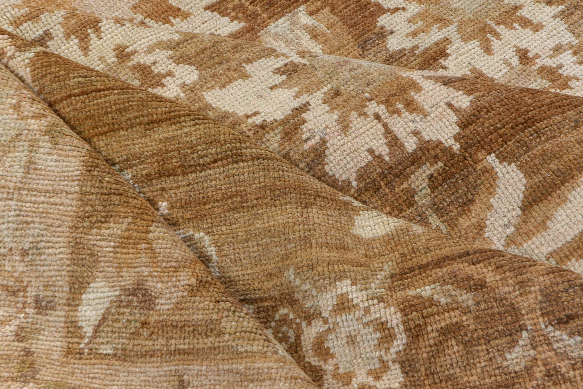 Turkish Beige and Brown Floral Scene Oushak For Sale