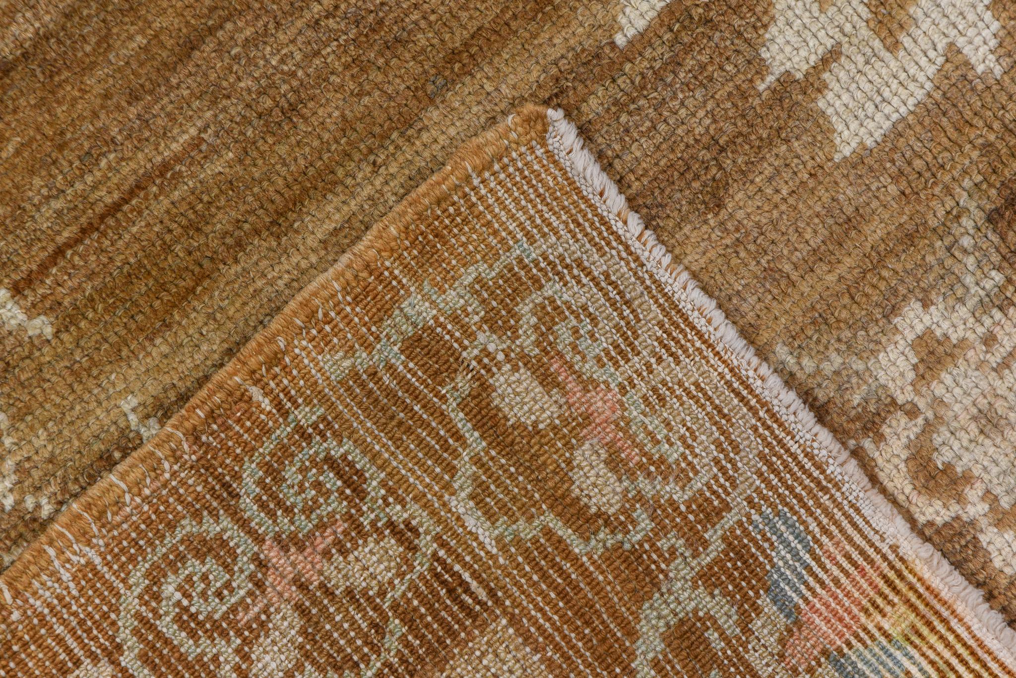 Beige and Brown Floral Scene Oushak In Excellent Condition For Sale In New York, NY