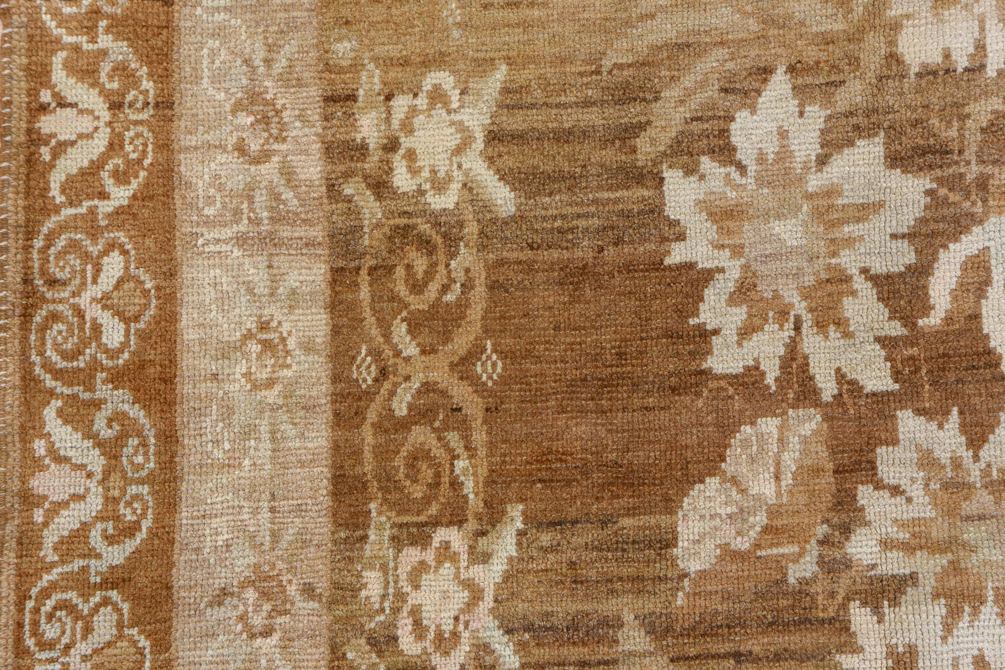 20th Century Beige and Brown Floral Scene Oushak For Sale