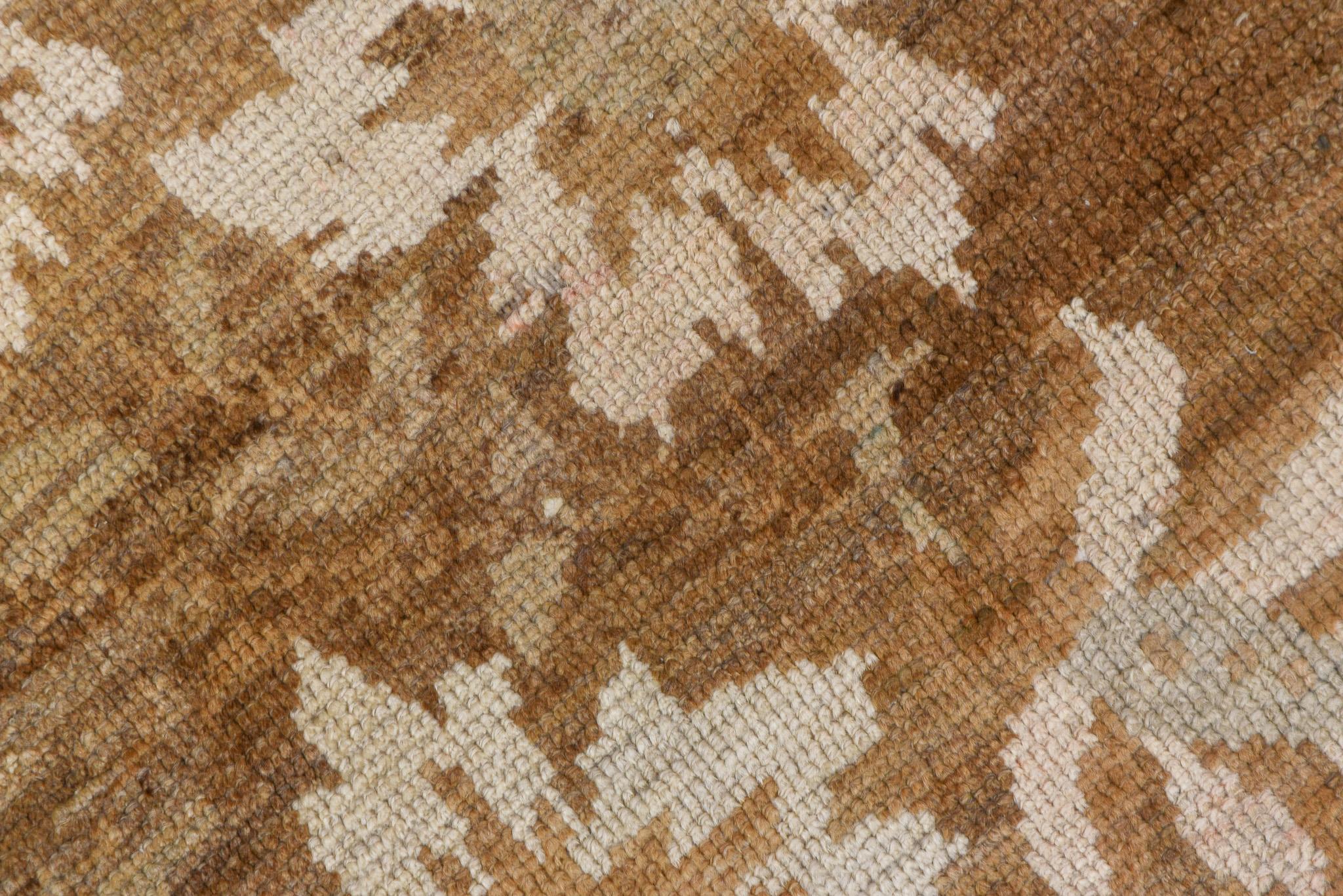 Wool Beige and Brown Floral Scene Oushak For Sale