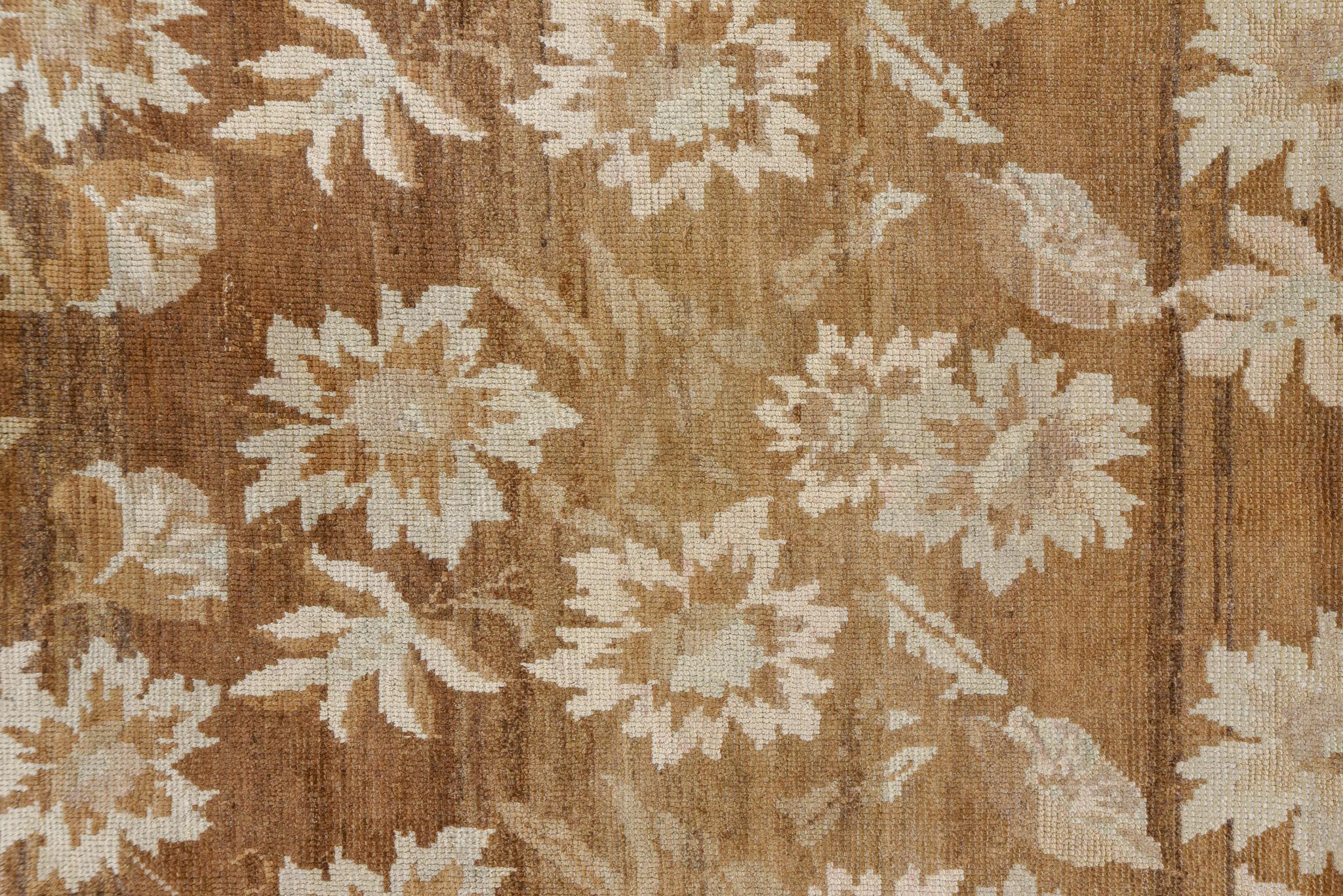 Beige and Brown Floral Scene Oushak For Sale 1