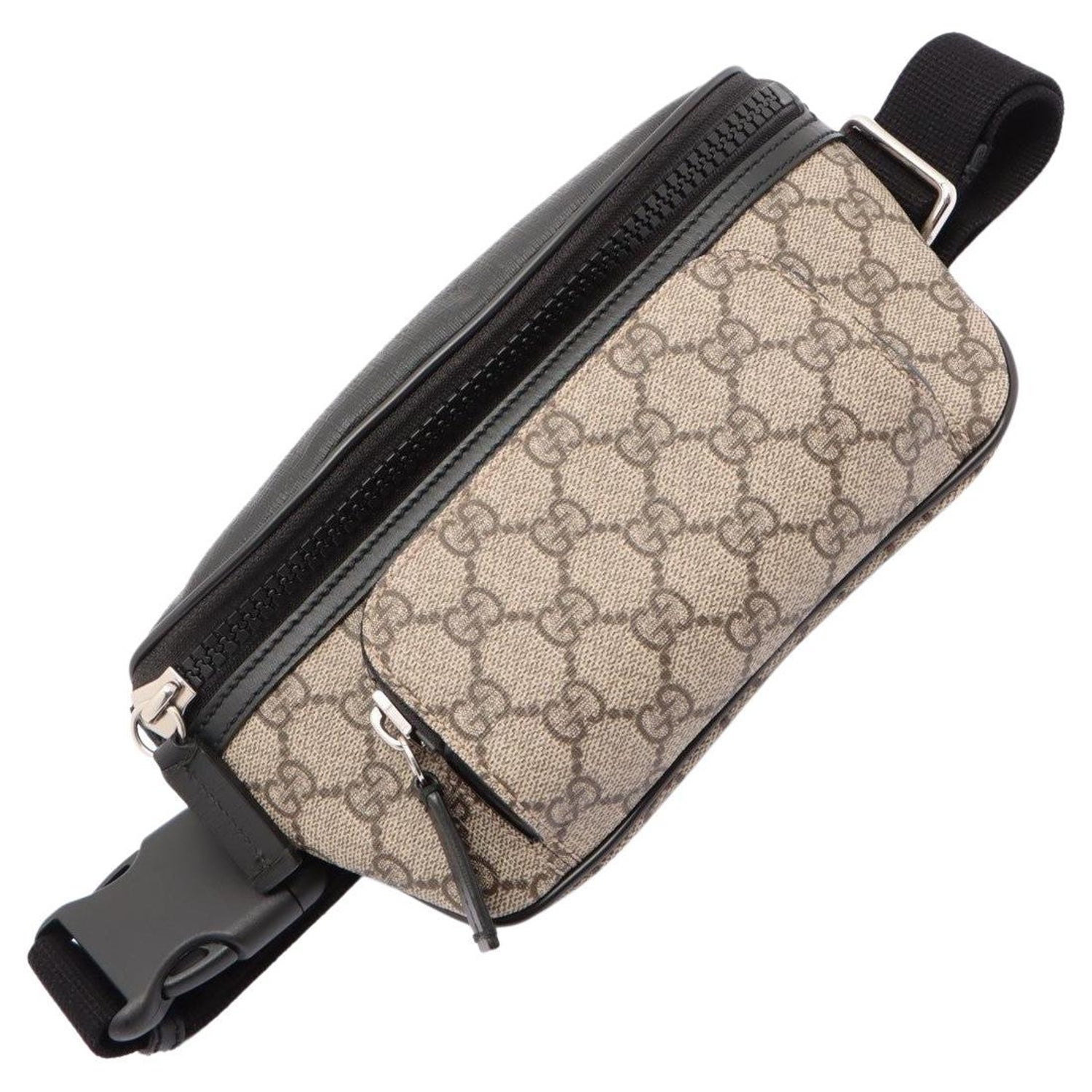 Beige and brown GG Supreme coated canvas Gucci waist bag with silver-tone  For Sale at 1stDibs