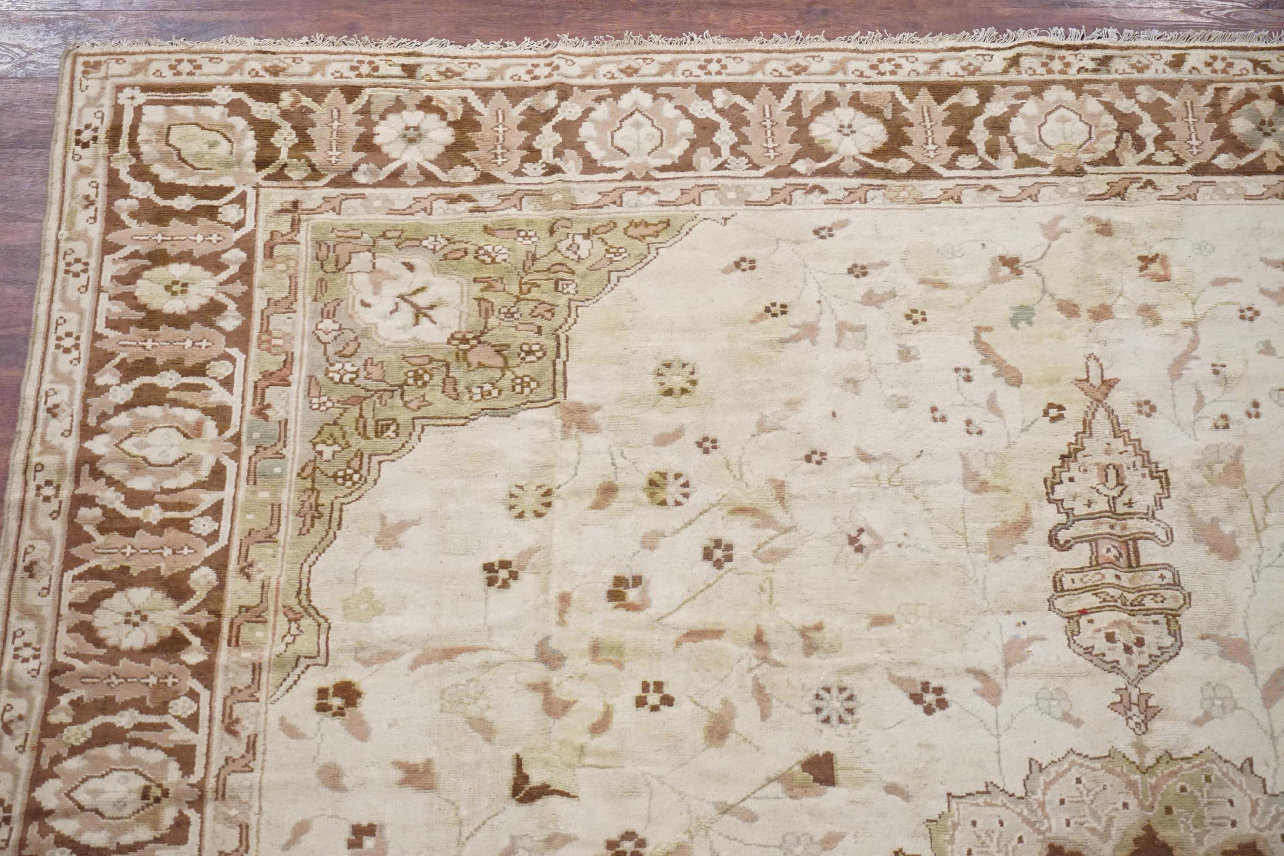 Hand-Knotted Beige and Brown Indian Rug, circa 1890 For Sale