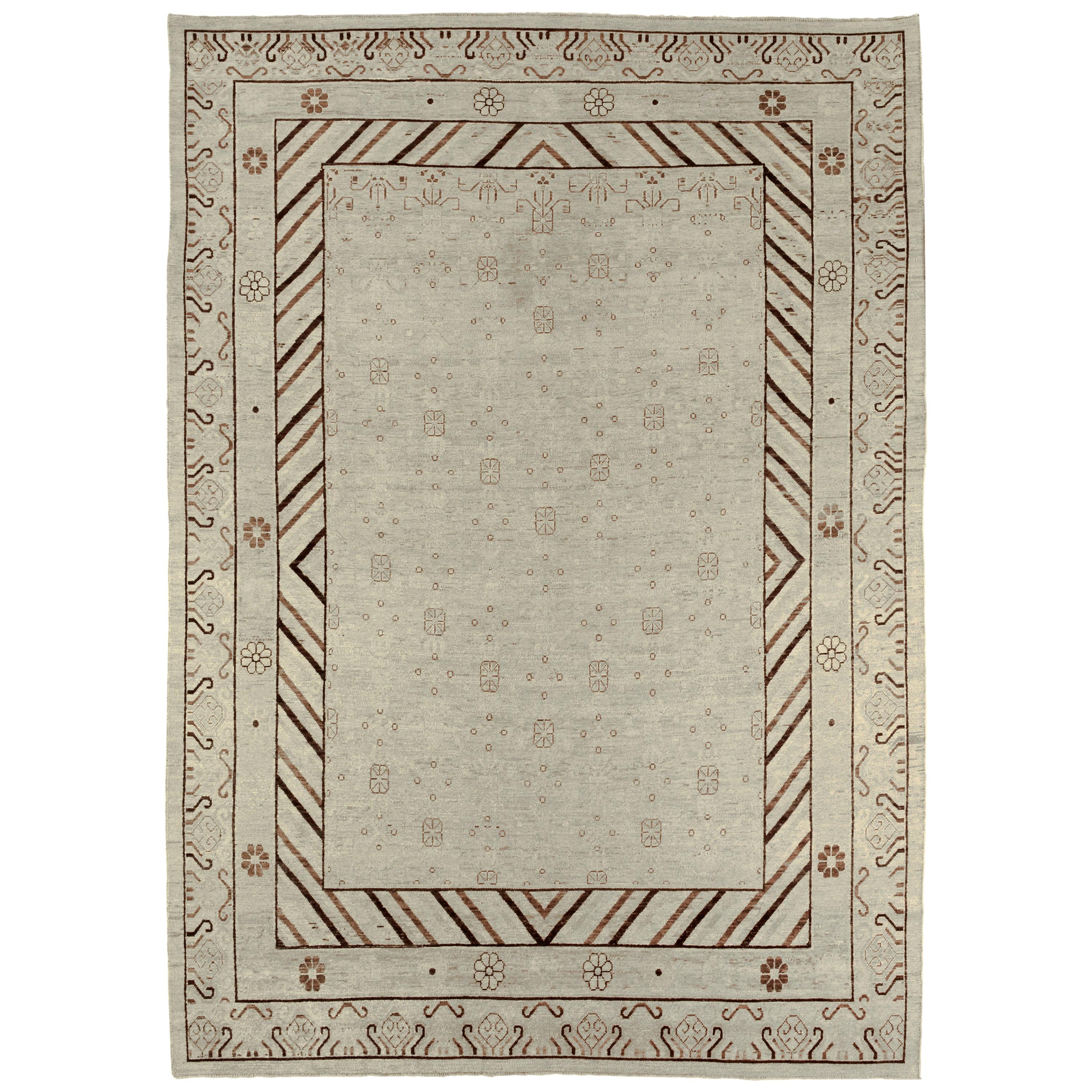 Brown and Beige Floral Wool Area Rug For Sale at 1stDibs