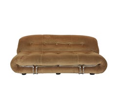 Beige and Brown Optical Velvet Sofa Soriana by Afra E Tobia Scarpa for Cassina