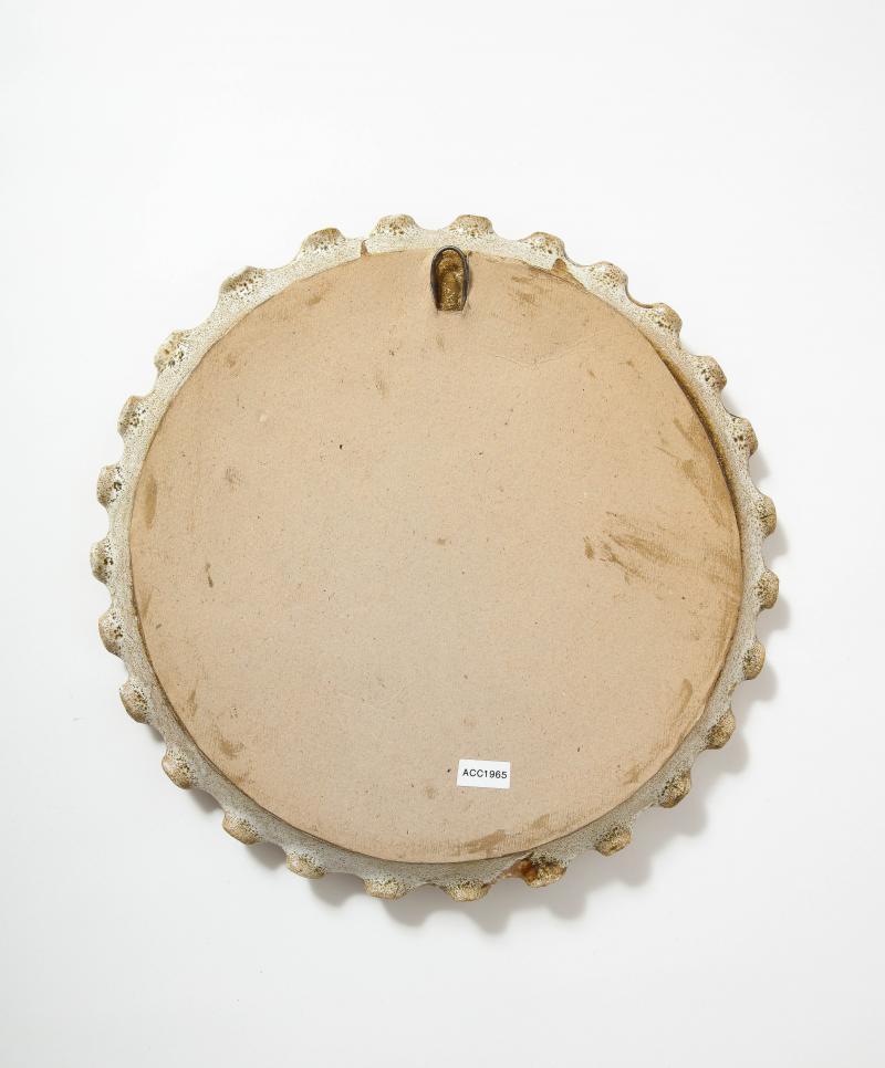 Beige and Brown Speckled Sculpted Glazed Ceramic Wall Mirror, 20th Century 7