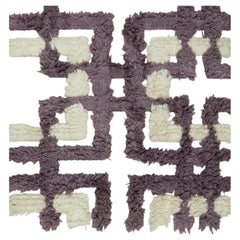 Beige and Dusty Mauve Shag Rug "Mauve Lattice" by Doris Leslie Blau