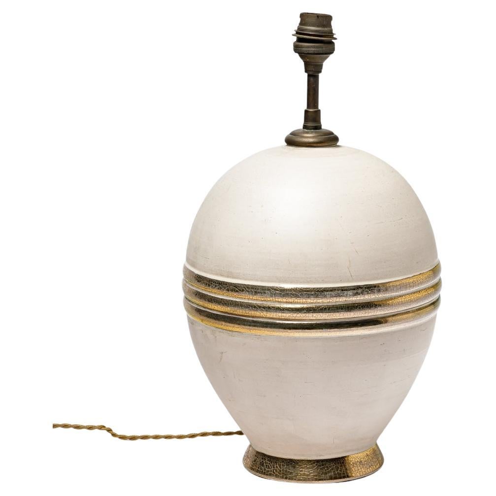 Beige and gold / silver glazed ceramic table lamp, circa 1920-1930. For Sale