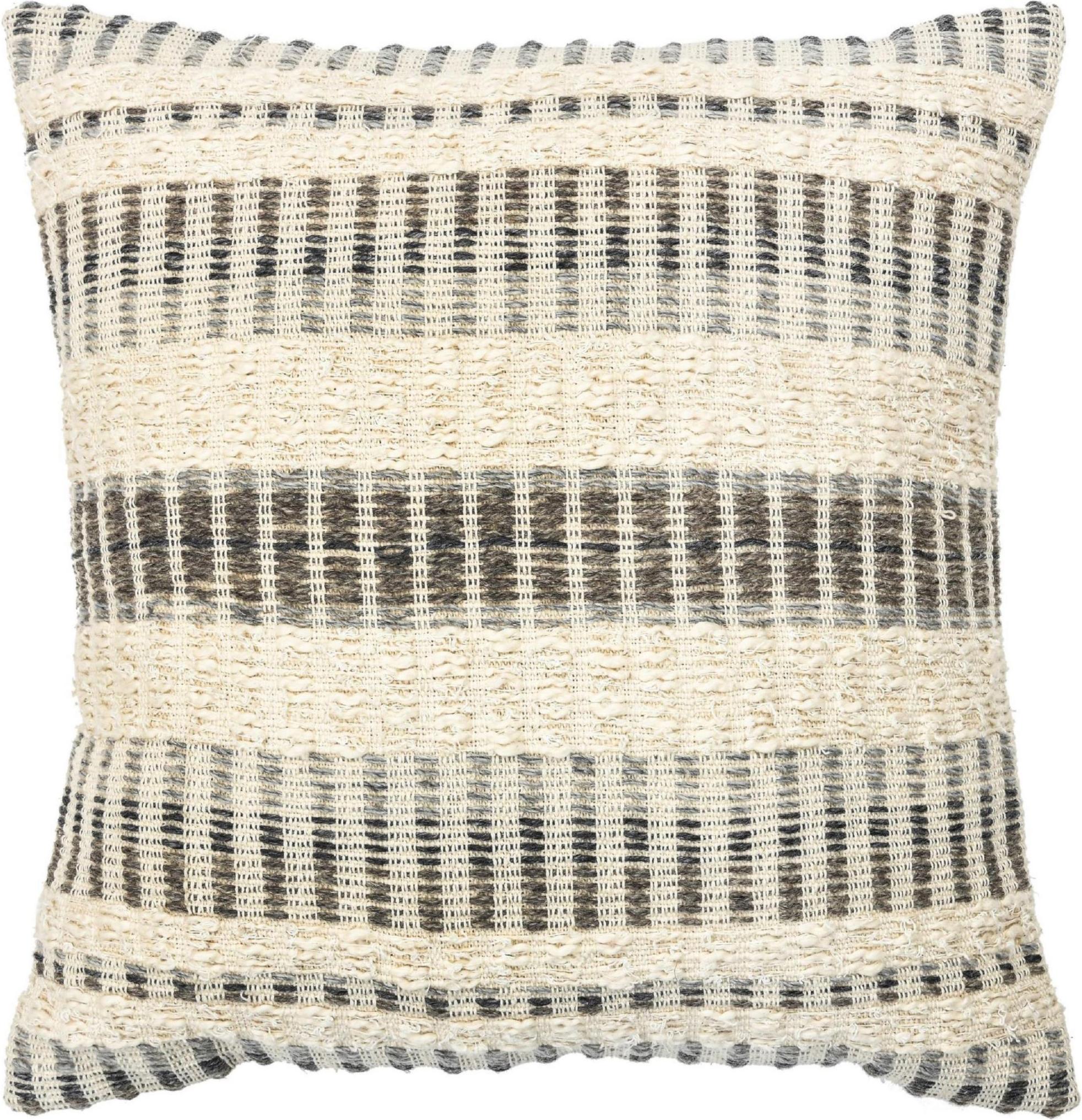 Hand-Knotted Beige And Gray Modern Boho Chic Style Wool and Cotton Pillow  For Sale