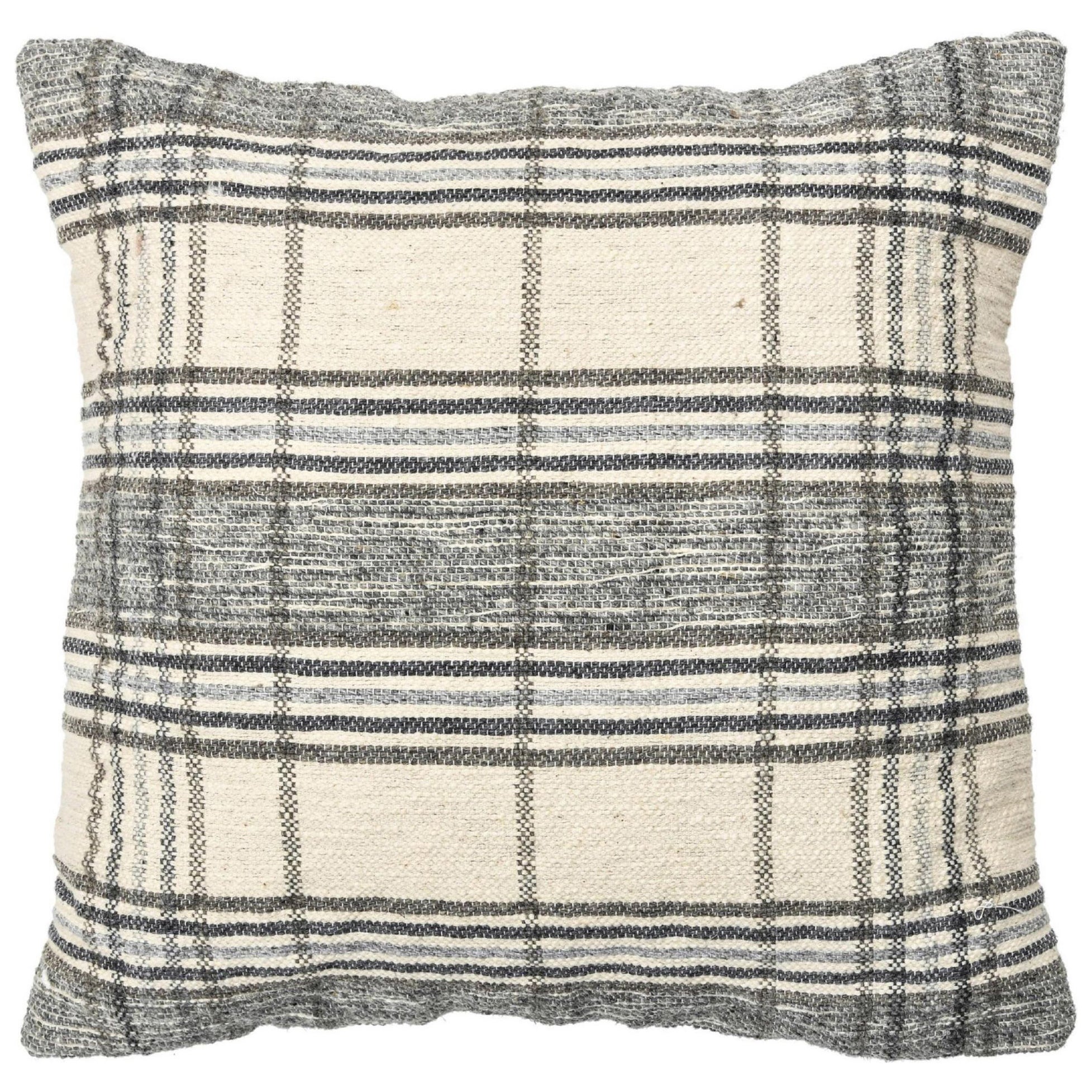 Coussin moderne géométrique en laine et coton beige et gris en vente