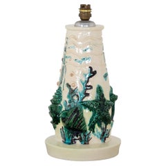 Lampe en céramique beige et verte à thème sous-marin, Italie Milieu du 20e siècle
