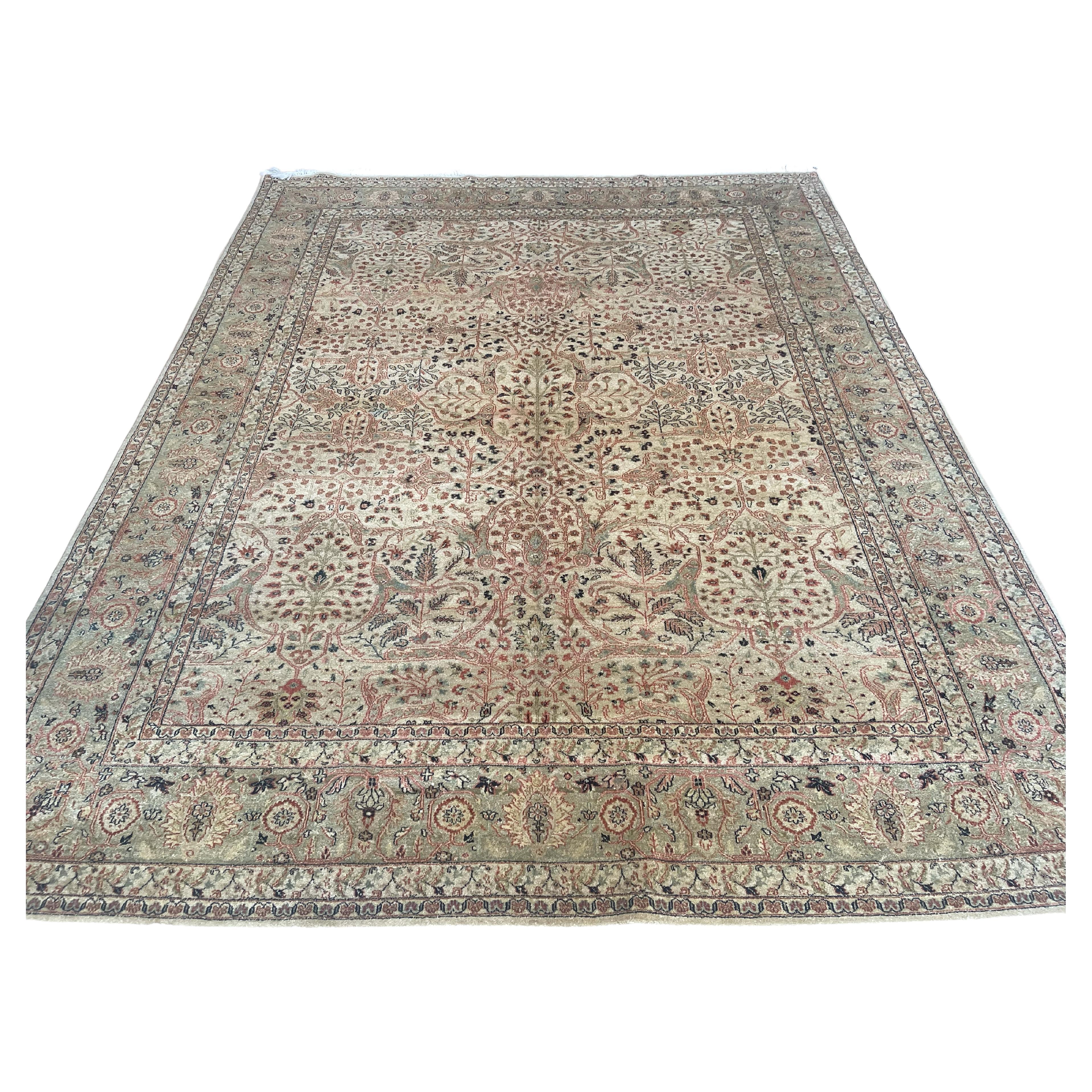 Alfombra de lana de estilo tradicional beige y verde