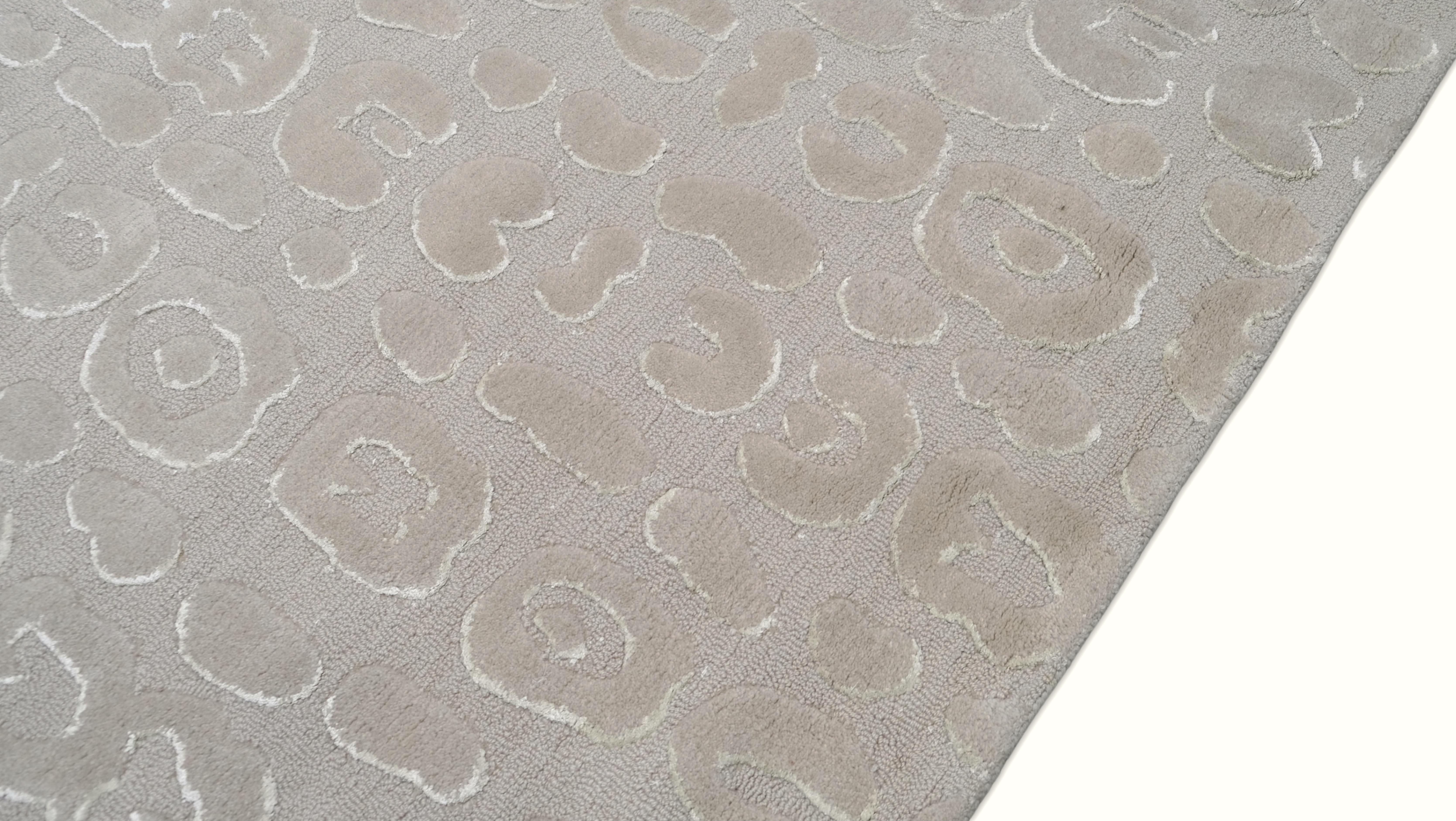 Indiano Beige e avorio, leopardo astratto disegnato  Tappeto in lana 8'x10' in vendita