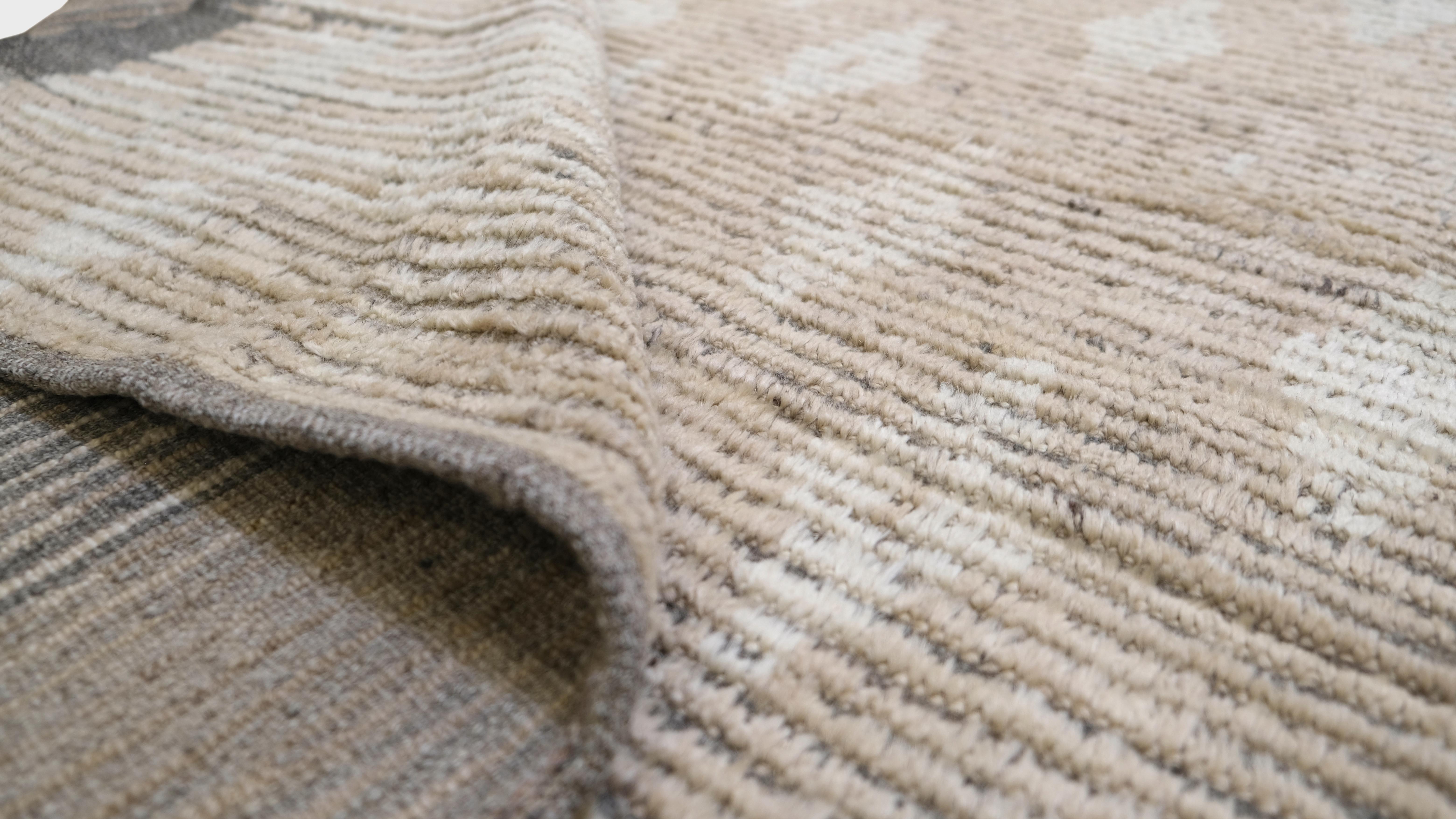 Modern Beige and Ivory Geometric Patterned Wool Rug 11'10''x14'4'' For Sale