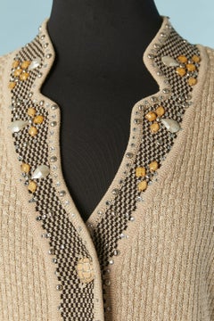 Beige and jacquard cardigan with rhinestone and beads embellishment S.John