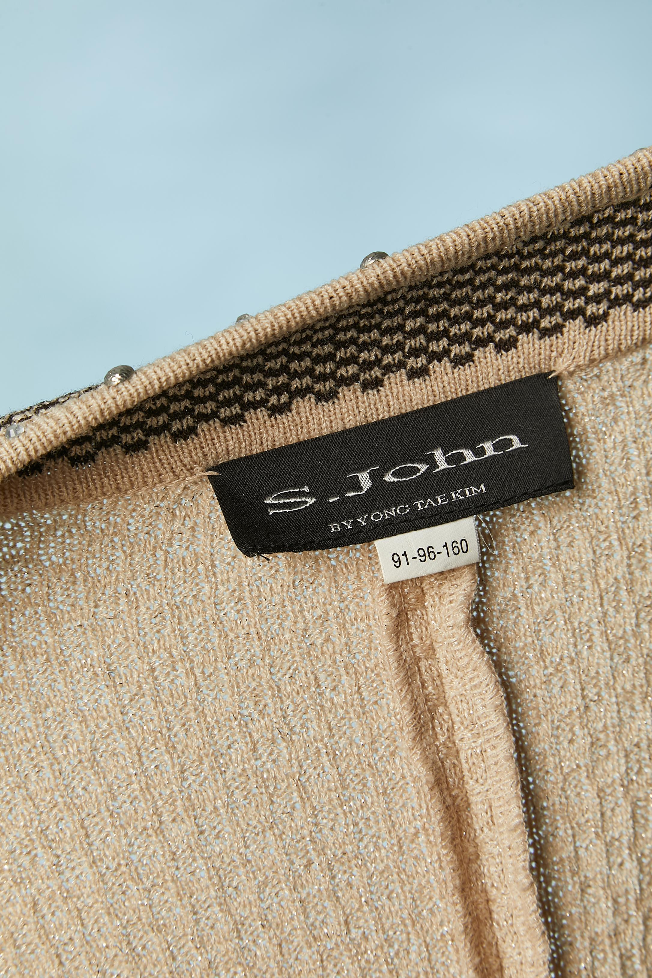 Beige und Jacquard-Strickjacke mit Strass- und Perlenverzierung S.John im Angebot 3