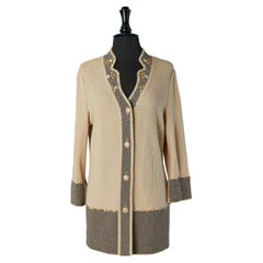 Beige and jacquard cardigan with rhinestone and beads embellishment S.John