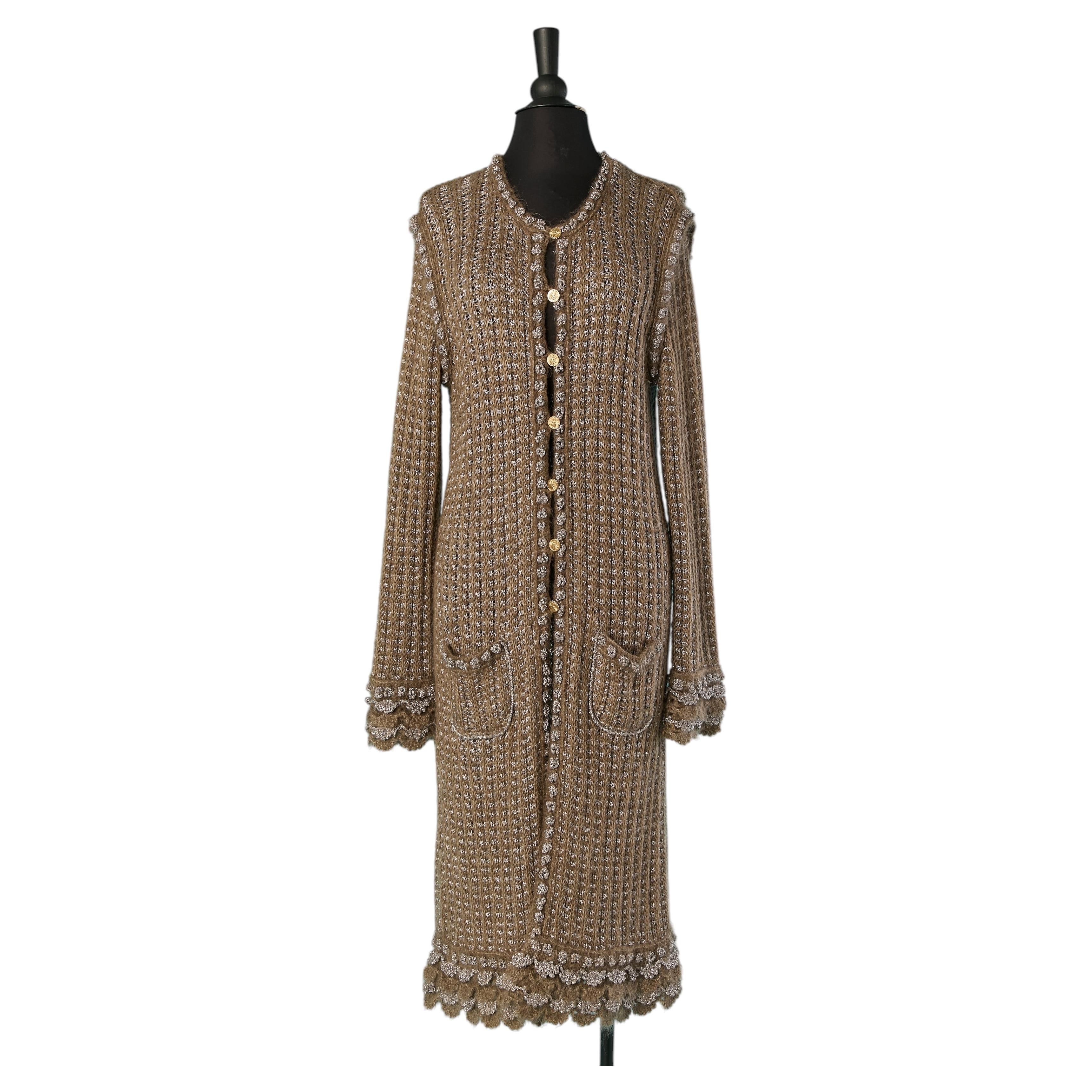 Beiger Strickmantel mit Lurex von Chanel