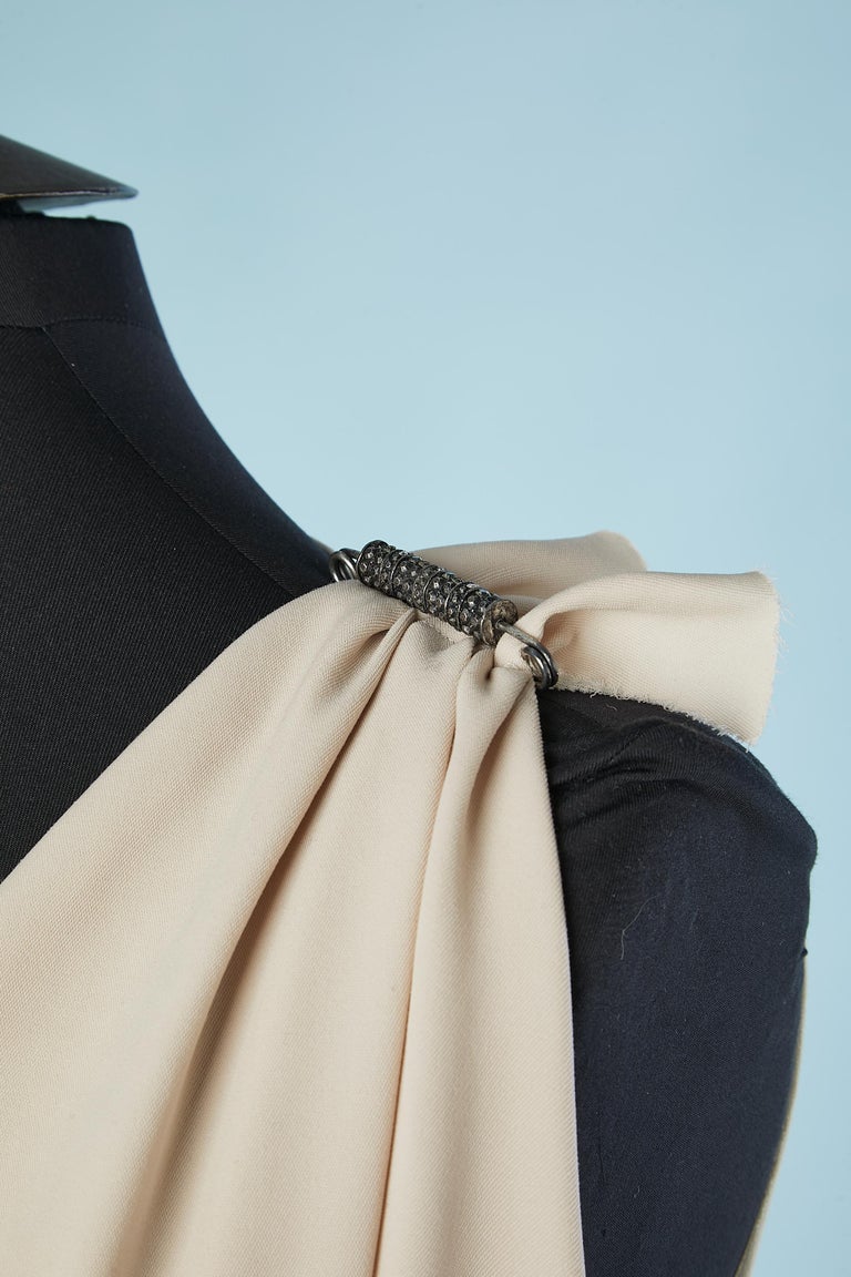 Beige and off-white jersey drape cocktail dress with jewelry safety pin  Lanvin at 1stDibs | lanvin white dress