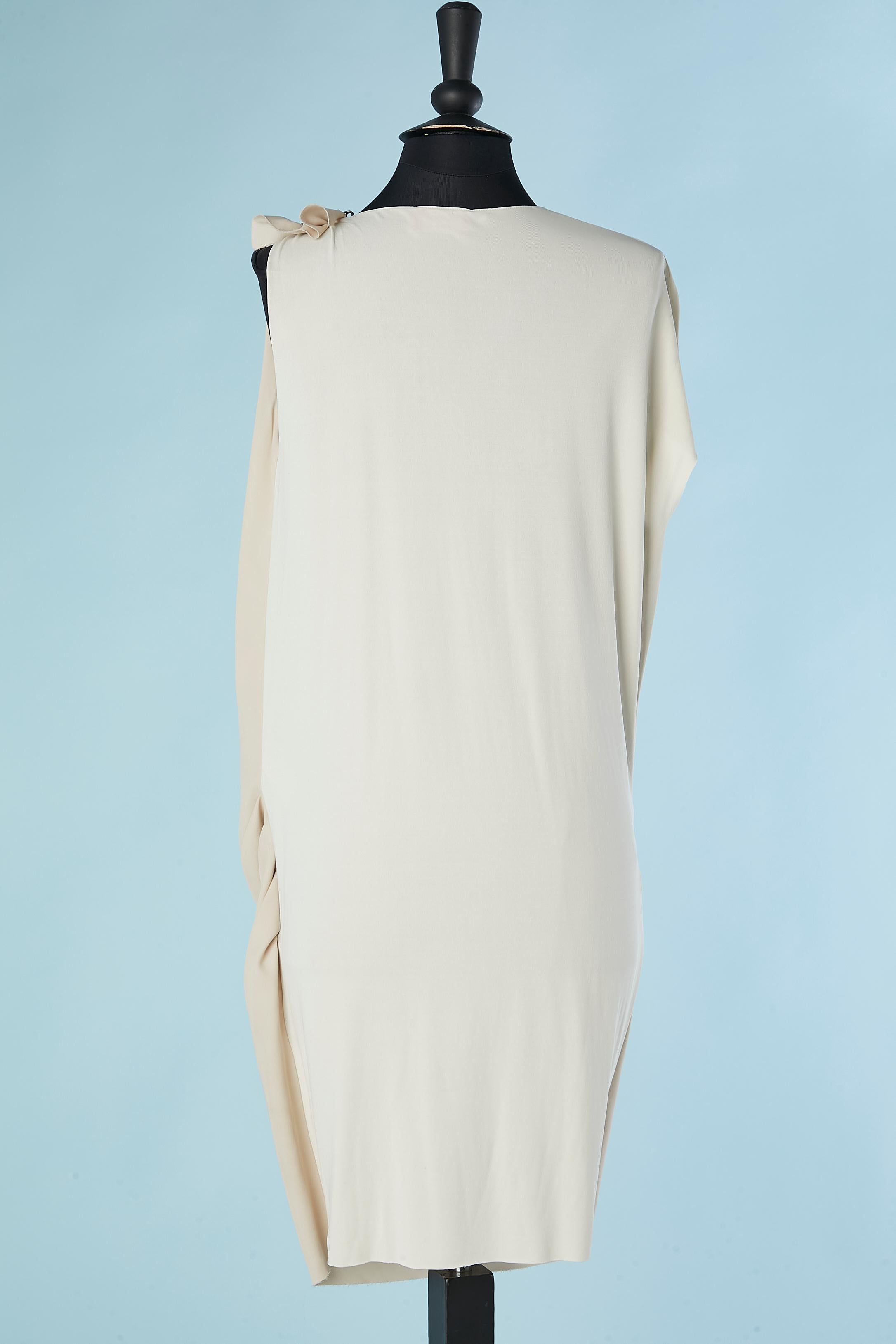 Beige and off-white jersey drape cocktail dress with jewelry safety pin Lanvin  For Sale 2