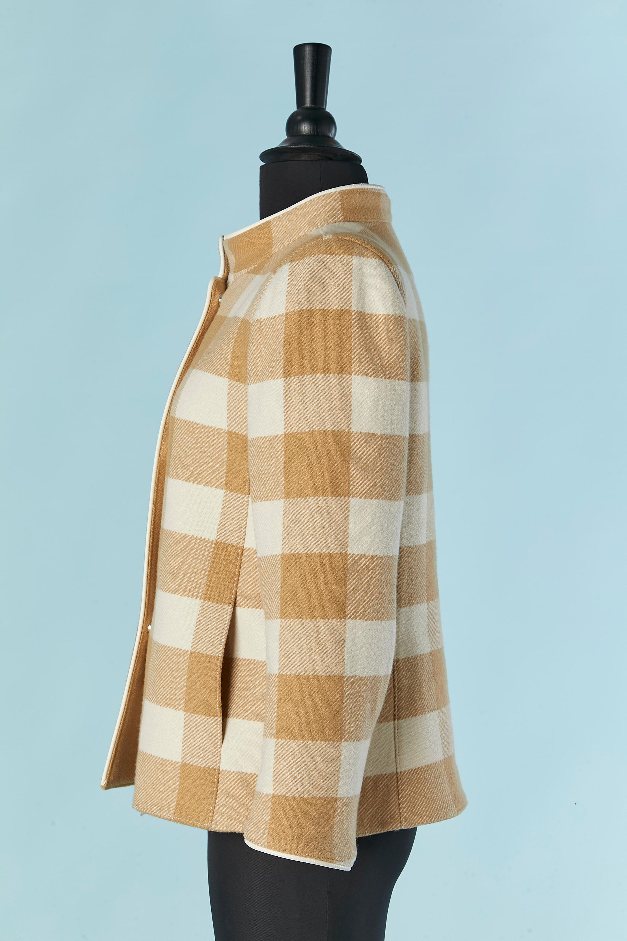Women's Beige and off-white wool double breasted jacket with check pattern COURRÈGES For Sale