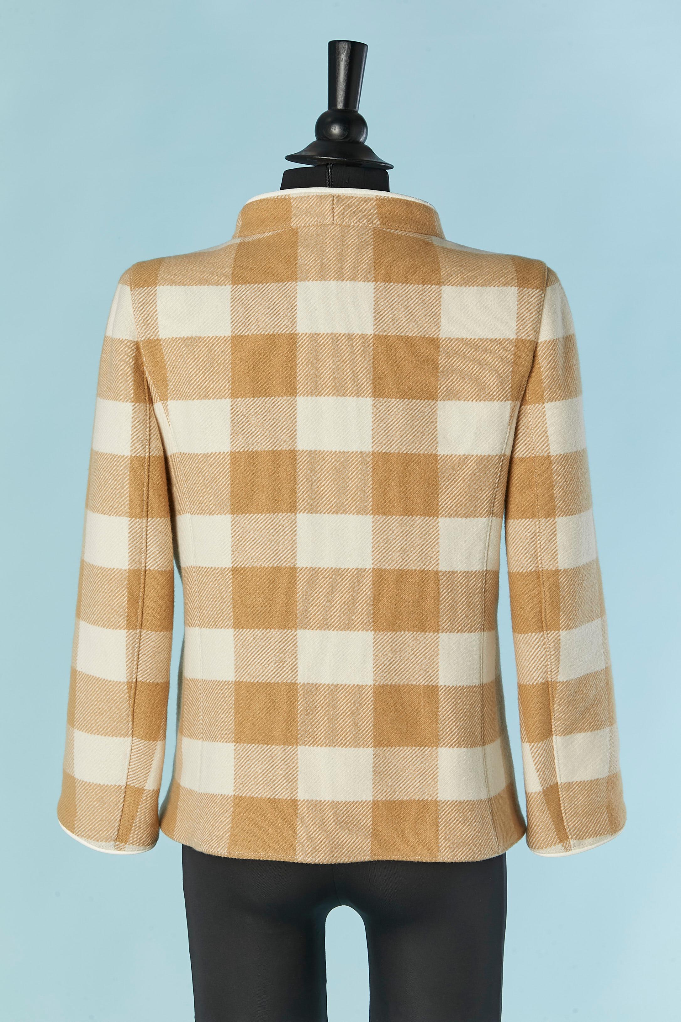 Beige and off-white wool double breasted jacket with check pattern COURRÈGES For Sale 1