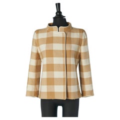 Beige and off-white wool double breasted jacket with check pattern COURRÈGES