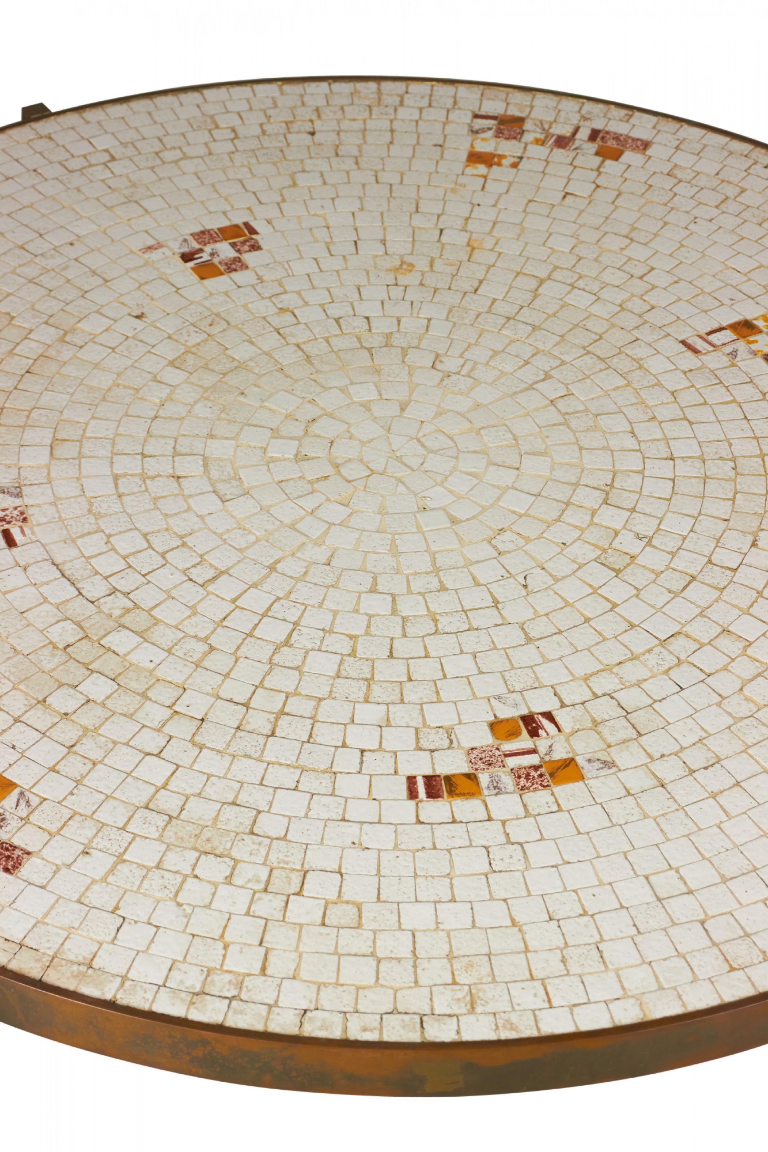 Beige and Orange Mosaic Tile Top Circular Coffee Table In Good Condition In Queens, NY