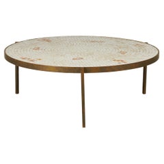 Vintage Beige and Orange Mosaic Tile Top Circular Coffee Table