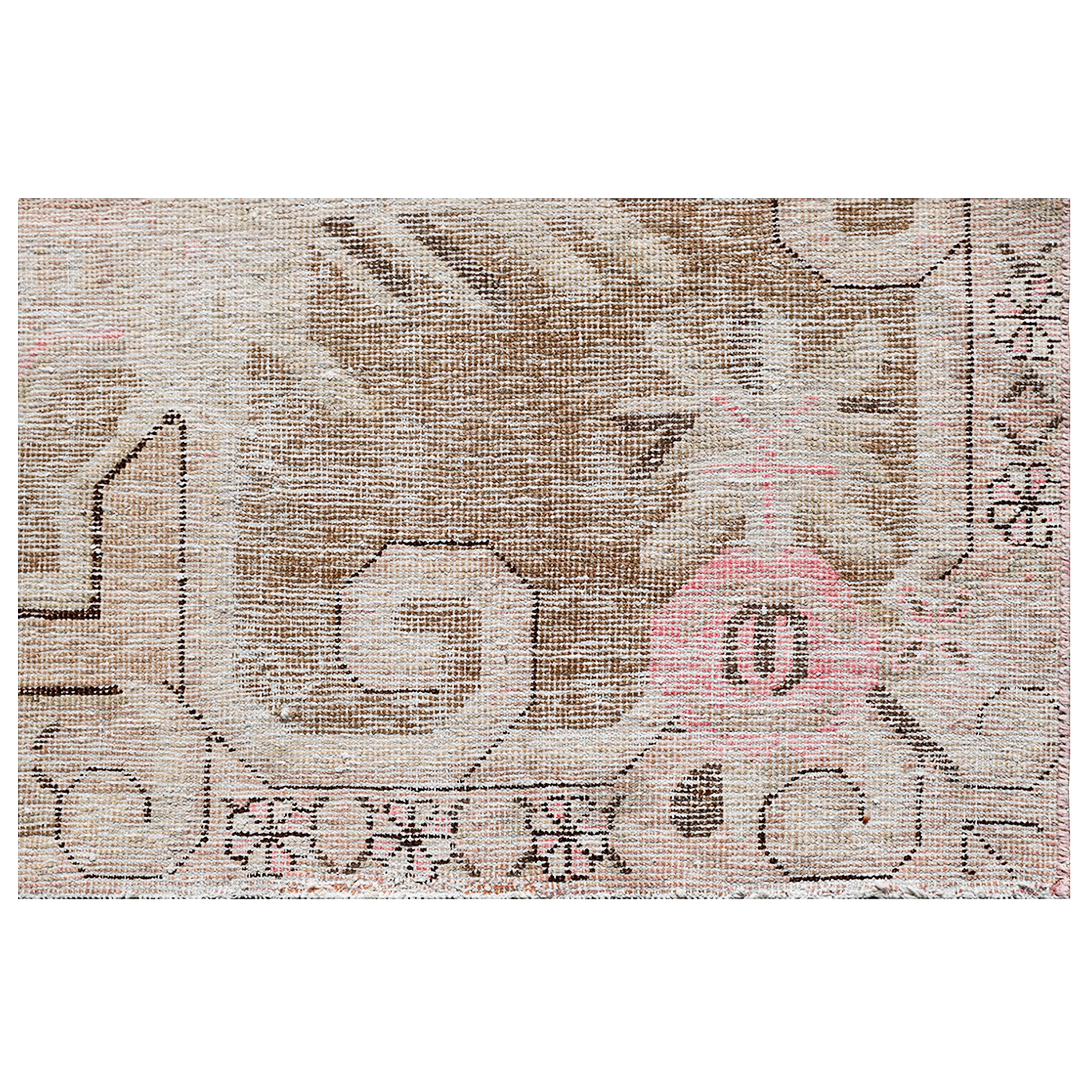 Uzbek abc carpet Beige and Pink Vintage Wool Cotton Blend Rug - 5'5