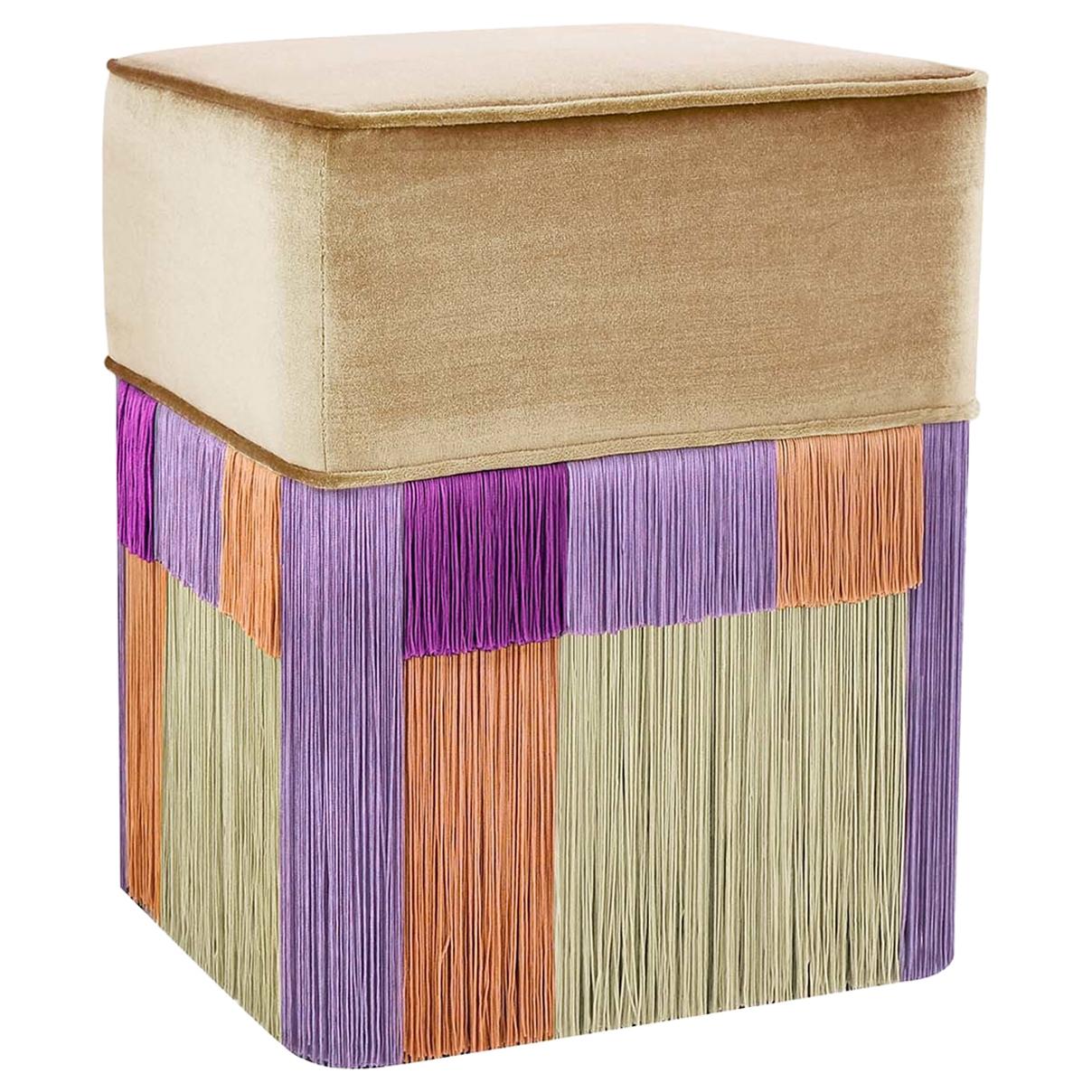 Beige and Purple Couture Geometric Wien Pouf For Sale