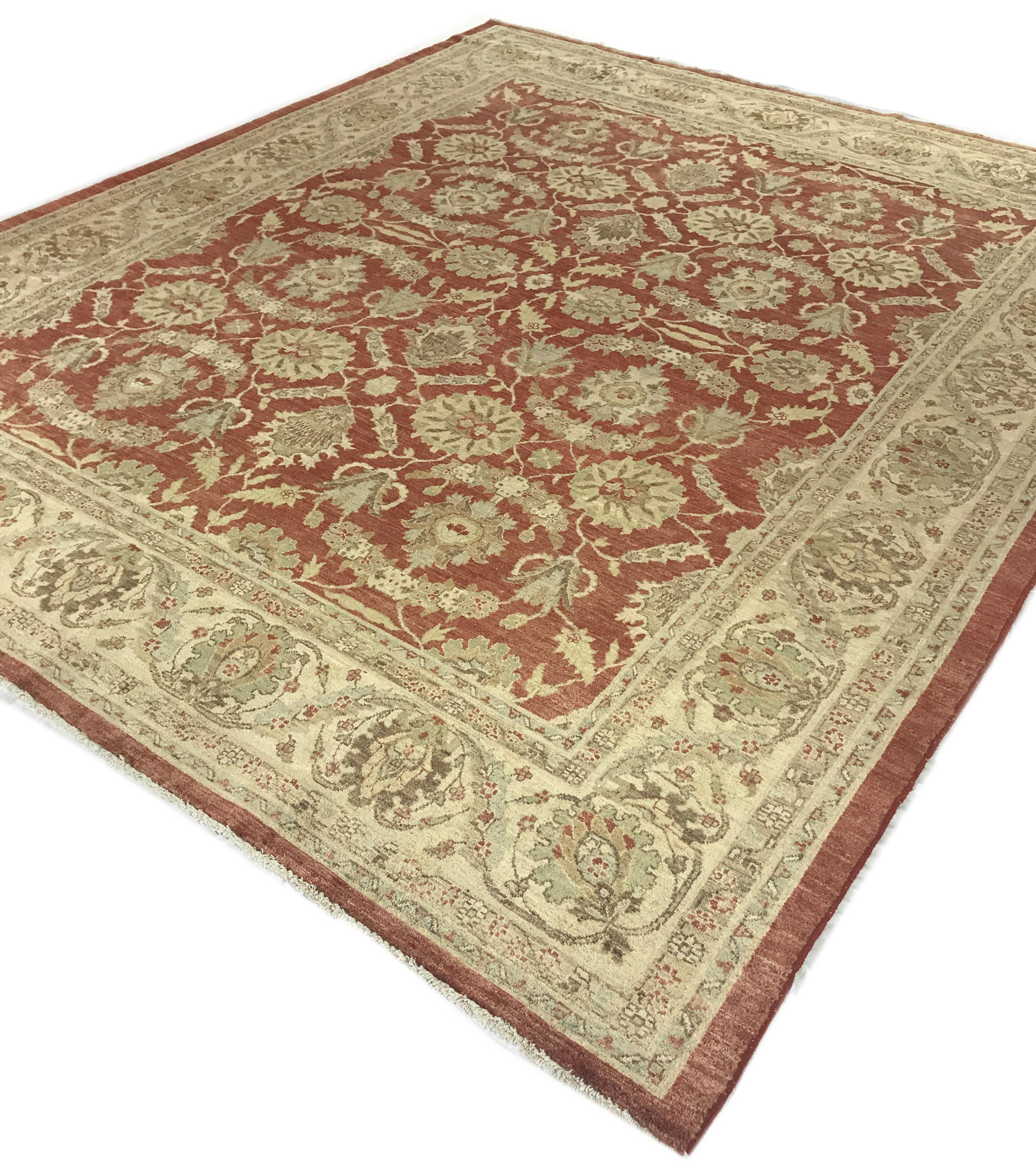 Alfombra de lana de estilo tradicional beige y roja Anudado a mano en venta
