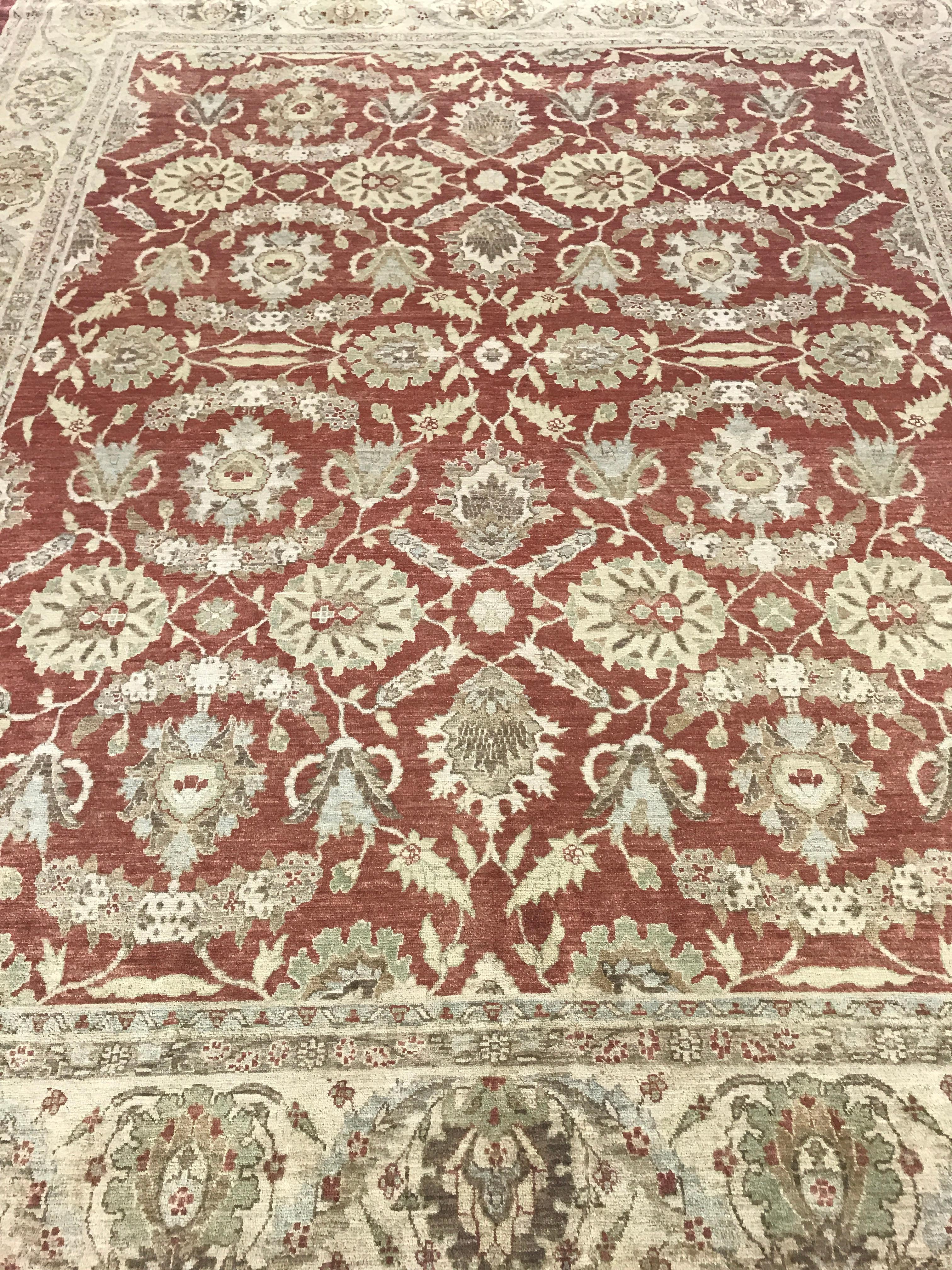 Contemporary Beige and Red Traditional Style Wool Area Rug For Sale
