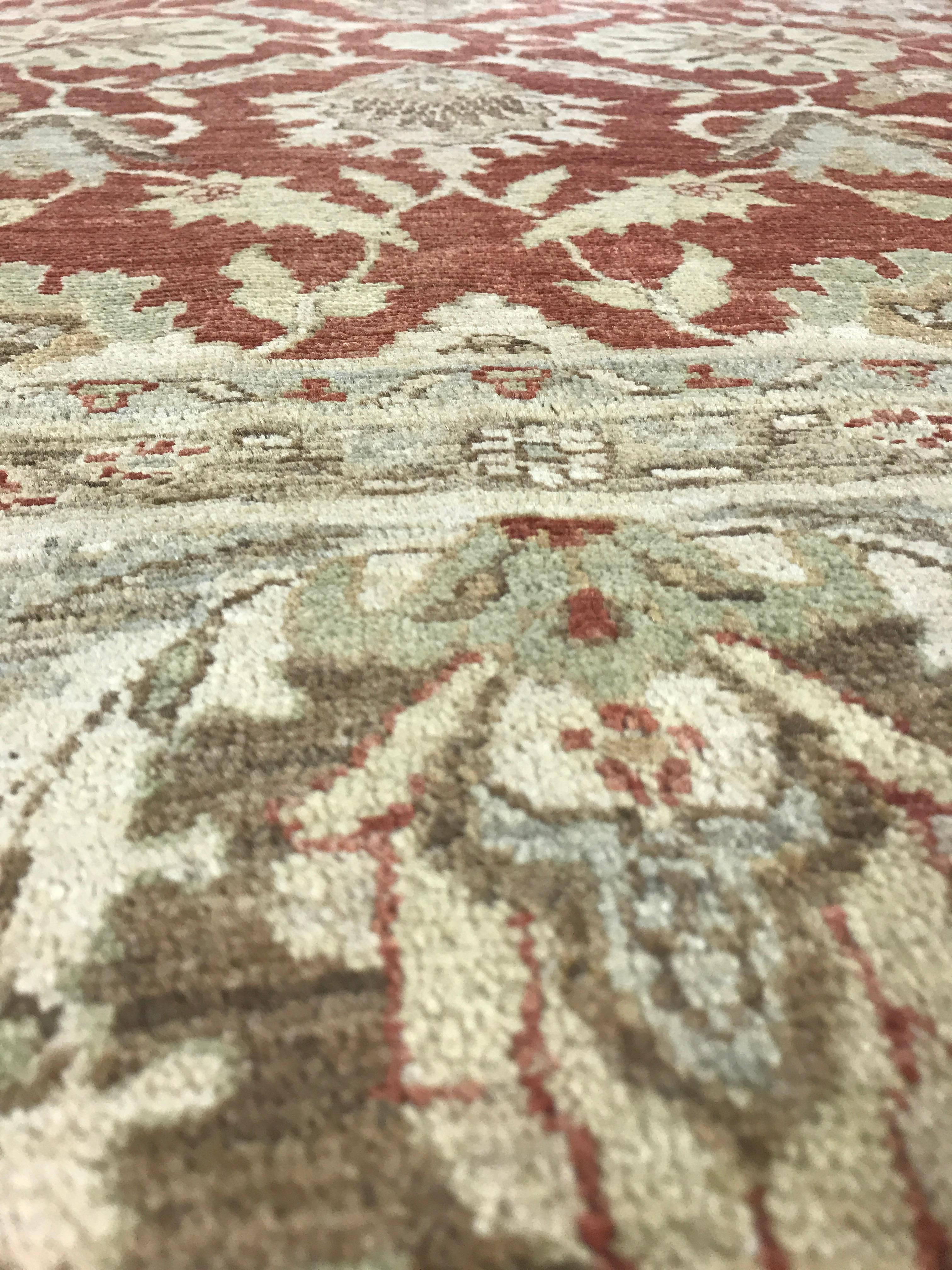 Beige and Red Traditional Style Wool Area Rug For Sale 1