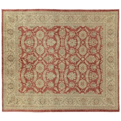 Beige and Red Traditional Style Wool Area Rug