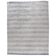 Zeitgenössischer Teppich mit Gittermuster in Beige und Stahl