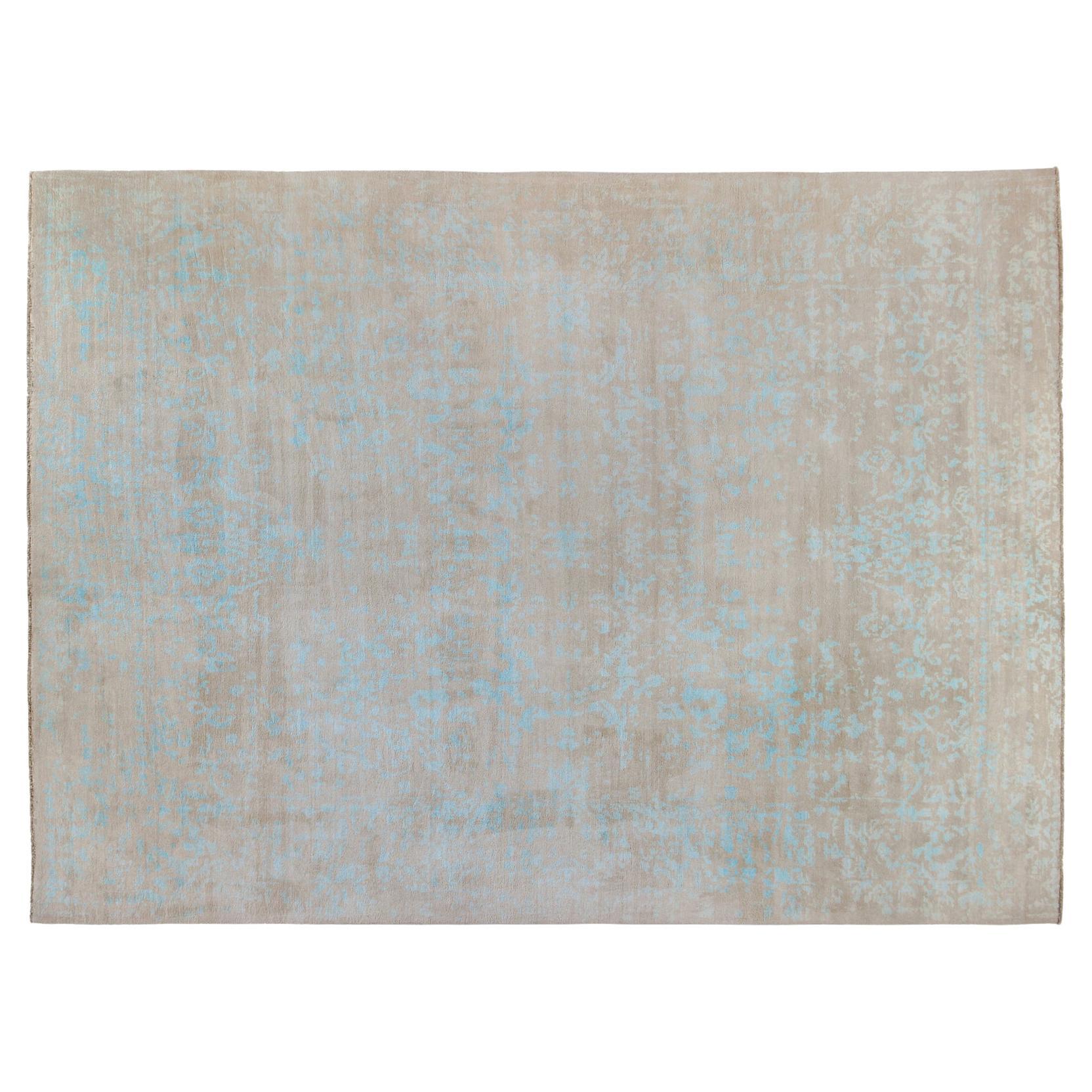 Beige and Turquoise Abstract Area Rug For Sale