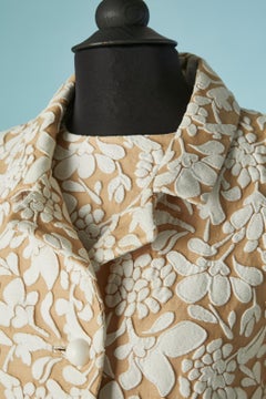 Beige and white damask cotton dress and jacket ensemble MISS SBF Circa 1960's