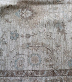 Beige and White Handmade Wool Distressed Anatolian Turkish Oushak Rug