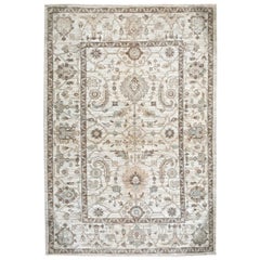 Beige and White Handmade Wool Distressed Anatolian Turkish Oushak Rug